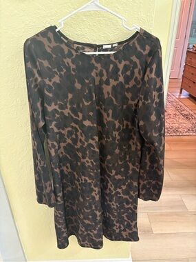 GAP Long Sleeve Leopard Print Shift Dress in Brown & Black
